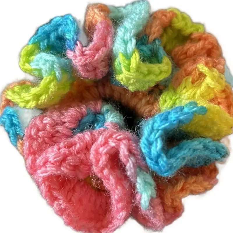 Stichedbykiss Crochet Scrunchies - Handmade Colorful Rainbow Design, Available in Small, Medium, Large Sizes