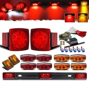 Partsam Submersible Led Truck Trailer Lights Kit 12V, 2xSquare Led Trailer Light Kits+14.17" Red 3 Light 9 LED ID Light Bar+2xAmber Side Marker w/Reflex+ 8pcs 2.5" Oval Led Marker Clearance Lights
