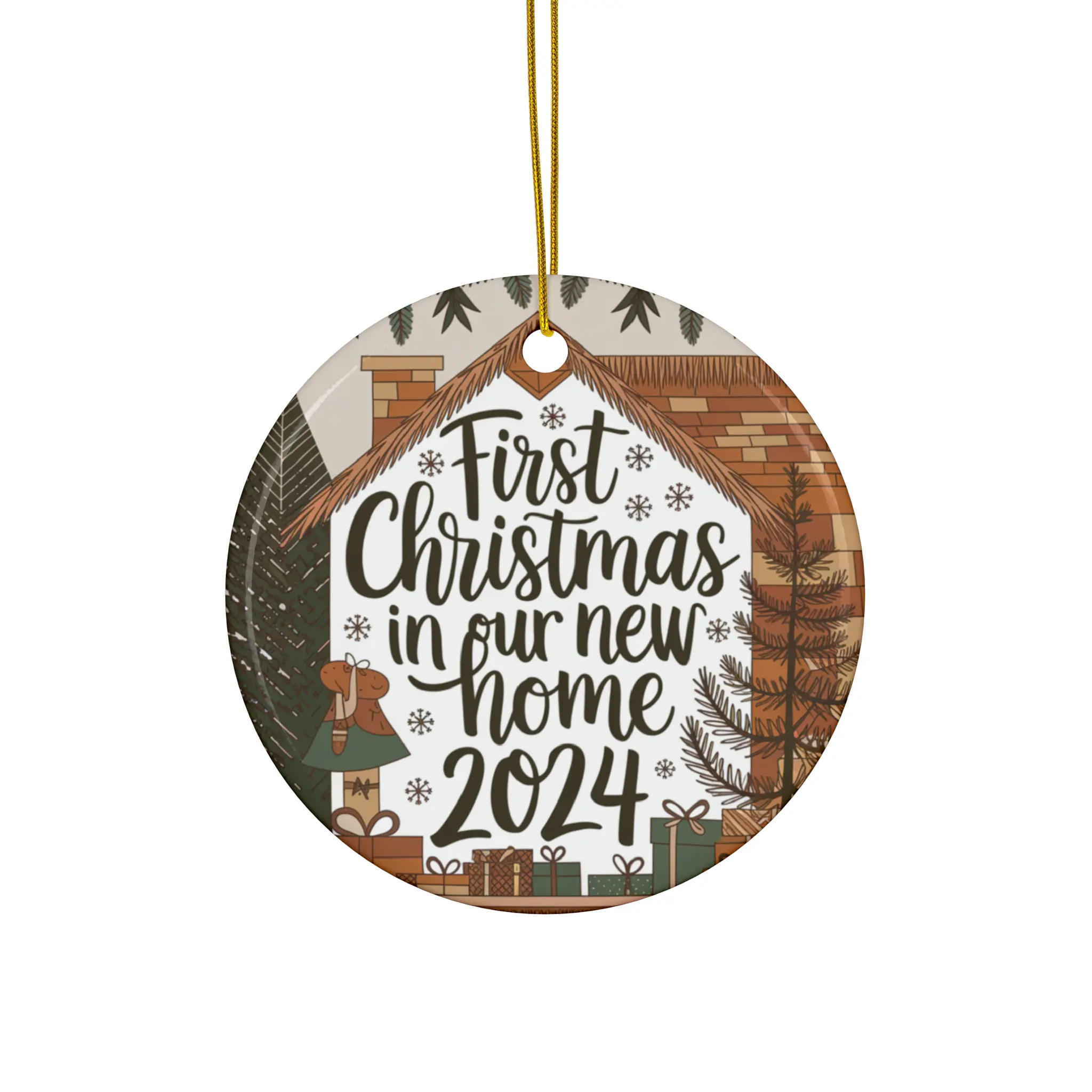 Christmas Ceramic Ornament, First Christmas in Our New Home 2024 Gift, Holiday Tree Decoration, Housewarming Keepsake, Xmas Bauble, Festive easter christmas tree