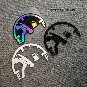 1PC For Car Fuel Tank Caps, Car Items, Vehicle Exterior Decoration, Anthropomorphic Fuel-Pushing Pattern, Fuel Gauge Warning Elements, Iridescent/Solid Color Decor, Turn Items into Fun Warning Vibe, Universal Car Sticker