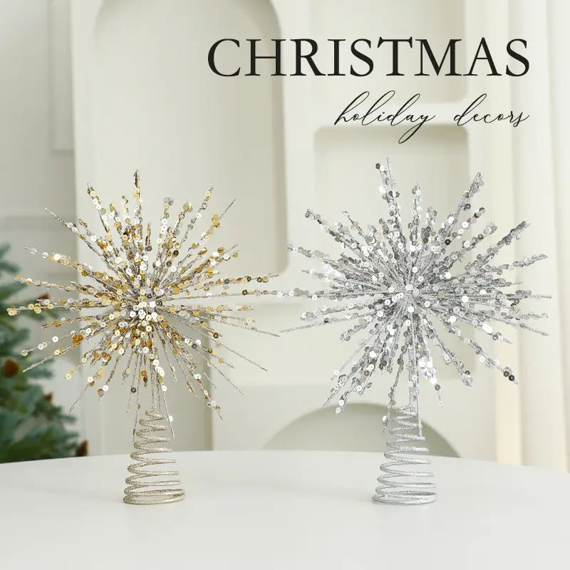Christmas Tree Topper & Holiday Party Decorations Champagne & Silver Christmas Star Ornaments