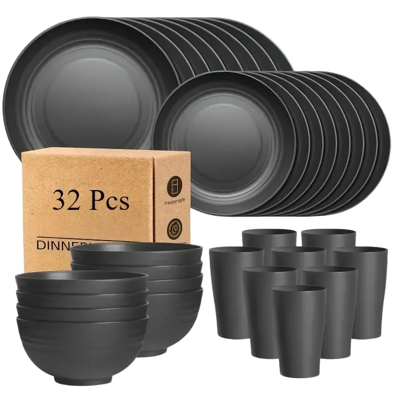 Premium Dinnerware Set, 32/16pcs Modern Plastic Cutlery, Plates, Bowls & Cups, Durable, Break-Resistant for Home, Restaurant, Outdoor Use, Plastic Dinnerware Sets, Tableware Set