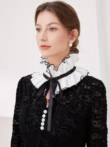 Women's Vintage Ruffled Pleated Collar Shirt, Stand-Up Lapel Blouse with Round Neckline, Retro Court Style Formal Accessory for Stage Photography