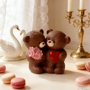 Resin Mould - Couple Teddy Bear Resin Casting Mould, Heart-shaped and Floral Accent Design, Perfect for Wedding Decorations, Romantic Gifts, Holiday Decorations