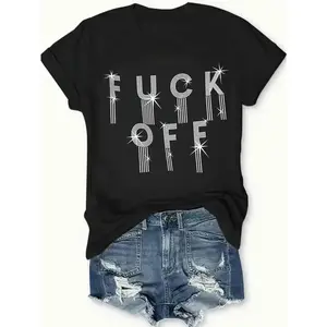 Fancy Rhinestone T Shirt Black Casual Streetwear Personalized Unisex Women's Top All Season Comfortable Breathable Short Sleeve Tee Suitable For Any Outfit Made In Usa