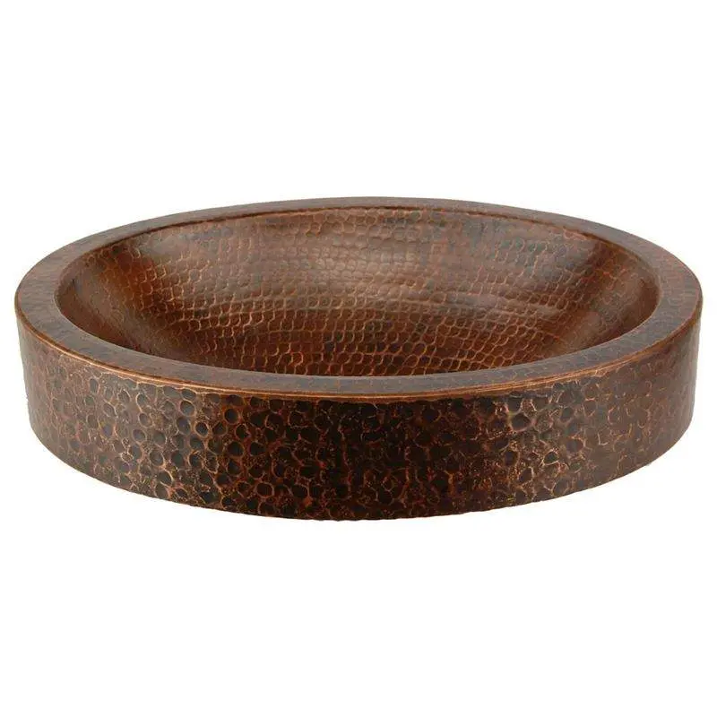 Compact Oval Skirted Vessel Hammered Copper Sink