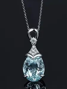 1 PC Glamorous Blue Cubic Zirconia Necklace Pendant For Women Valentine's Day Gift Wedding Jewelry Jewelry Accessory