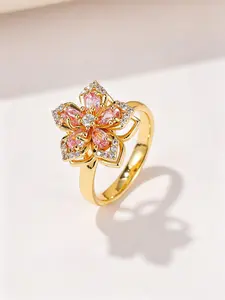 Women's Sunflower Fidget Ring, Crystal Ring, Adjustable Cubic Zirconia Sunflower Open Finger Spinner, Anxiety Relief Gift
