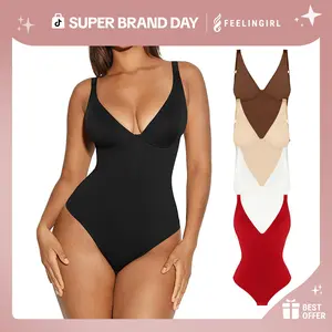 FeelinGirl Women V Neck Bodysuit Thong Tummy Control Shapewear Basic Fabric4 Fashion Womenswear feelingirlshop