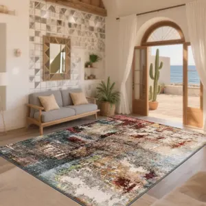 Velvet + soft and comfortable vintage art style mottled abstract texture pattern printed carpet, home decoration carpet, living room large carpet, sofa cushion, door mat, coffee table mat, bedroom carpet, bedside carpet, Boho Area Rug