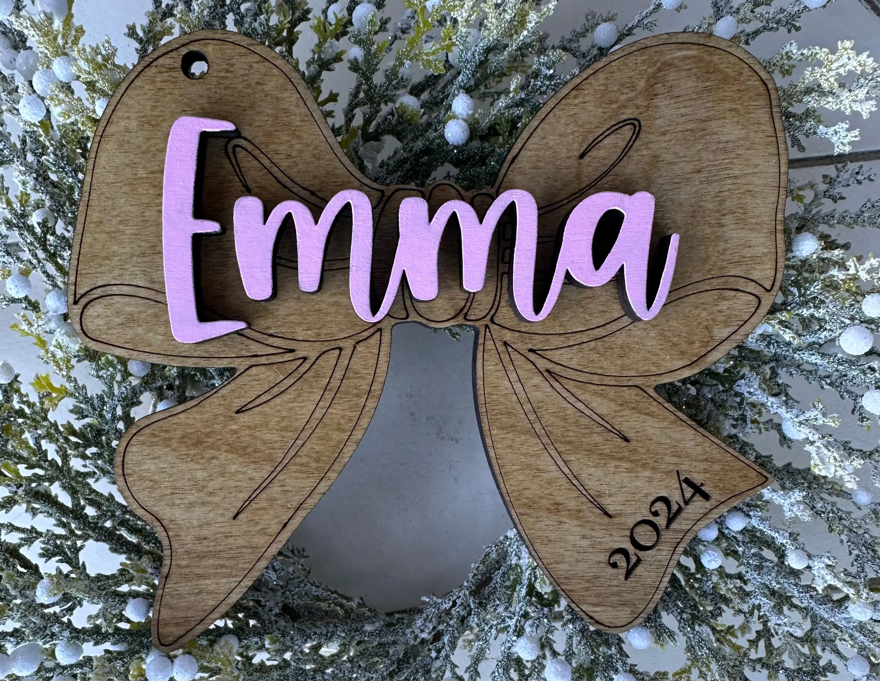 Personalized 2024 Hand-Bow Hanging Ornament, Holiday Decorations, Festive Home Accent Gift