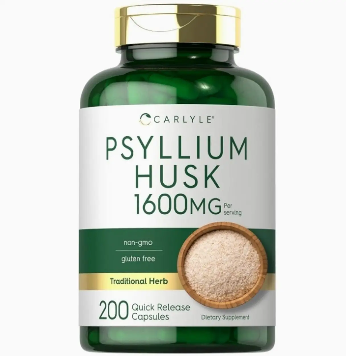Psyllium Husk Capsules 1600mg | 200 Count | High Potency Fiber Supplement | Non-GMO, Gluten Free