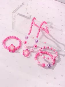 4pcs/set Acrylic Flower Pendant Necklace Bracelet Set, Cute Jewelry for Girls, Birthday Party Gift, All Seasons Wear