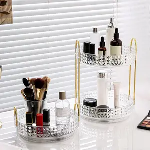Metal Cosmetic Storage Tray, 1 Count Rotatable Makeup Organizer, Multi-layer Cosmetic Storage Box, Desktop Makeup Organizer for Home & Office