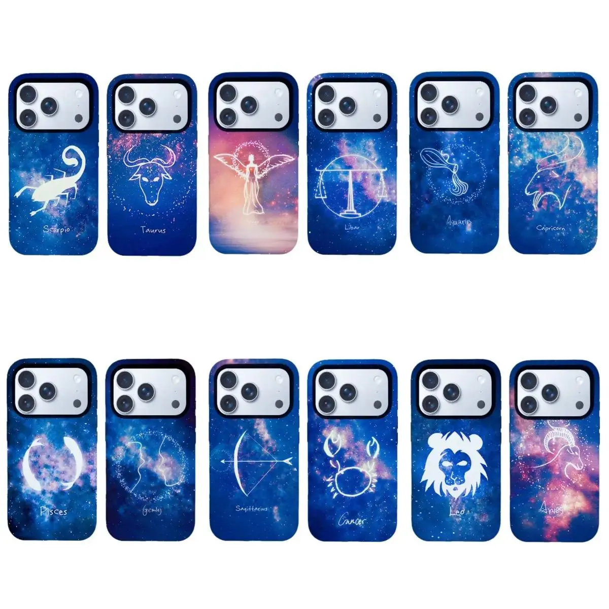 Zodiac Constellation Galaxy Blue Starry Sky 12 Constellations phone Cases For iPhone 12/13/14/15/16/17 Promax Pro Plus and 17 Air ,Perfect for Her/Him fashionable gift