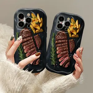 Phone case; cover, "Delicious Steak with Chips Phone Case - A combination of high-quality design and food inspiration" suitable for Apple phones, cute cartoon anime design, phone case for iPhone 17, 16, 15, 14, 13, 12, 11 ProMax/Pro/Plus