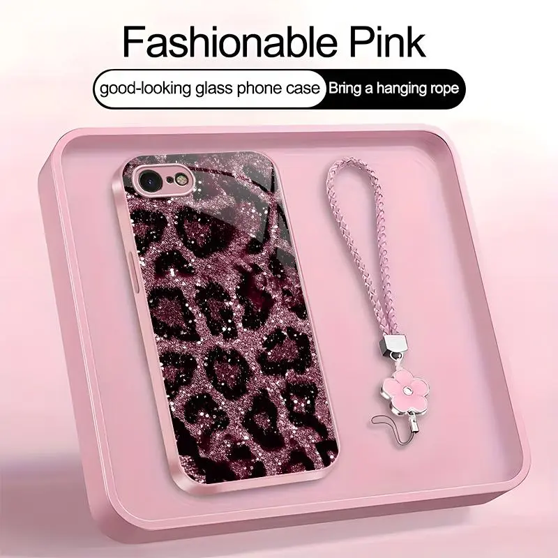Suitable for [iPhone 7] high-end women's phone case，a beautiful four-leaf clover lanyard is included🥰,simple yet sophisticated leopard print design, affordable price, available in multiple colors YM99