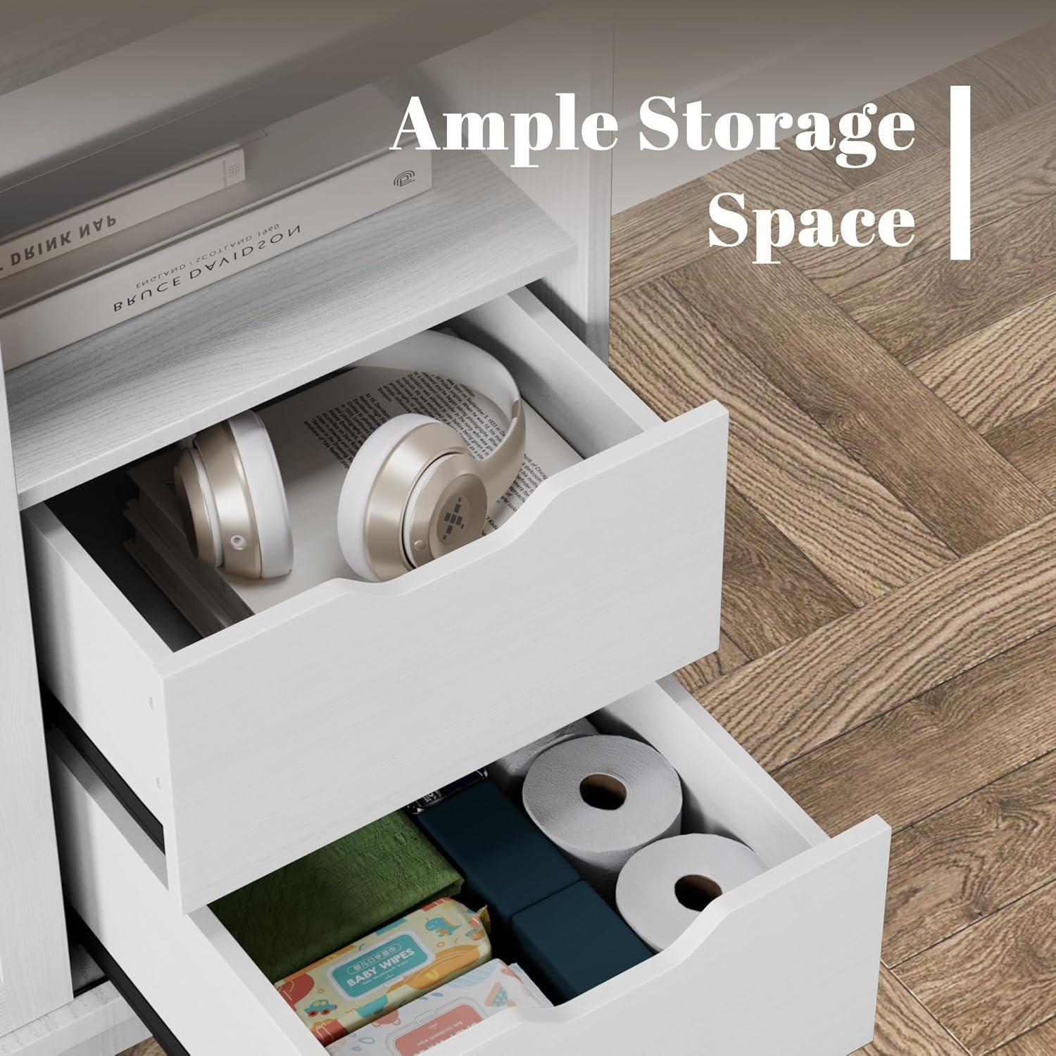 FURMAX TV Stand for Televisions up to 65 Inchs, with Sliding Barn Doors and 4 Storage Drawers, Console Table and Media Furniture for Living Room, 58 Inch