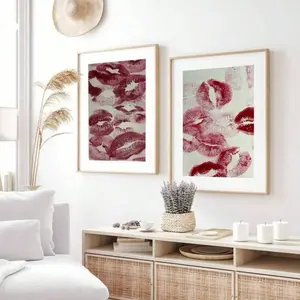 Optional Wooden Frame Vintage Red Kiss Lips Modern Home Decor Canvas Wall Art