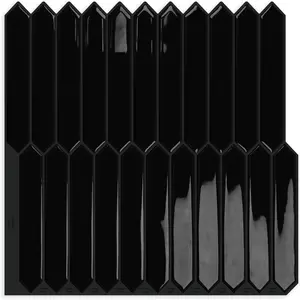 Black Long Hexagon Tile Peel and Stick Backsplash, 10 Sheets Self-Adhesive Wall Tiles Stick on Back Splash for Kitchen, Bathroom, Fireplace,RV(12"×12")