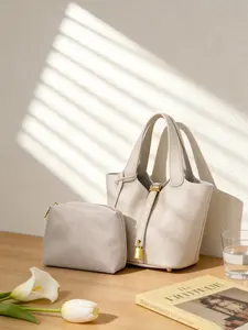 Textured Leather Tote Bag Set with Lock, Mini Handbag with Inner Storage, Women's Fashion Shoulder Bag for Daily Commute Travel, Everyday Shoulder Bag