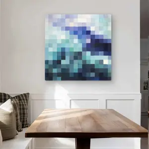 212 MAIN Pixelized Geometric Abstract Landscape Aluminium Wall Artwork, 32x32 in Vibrant Turquoise Metal Print - Minimalist Lightweight Modern Home Decor for Living Room