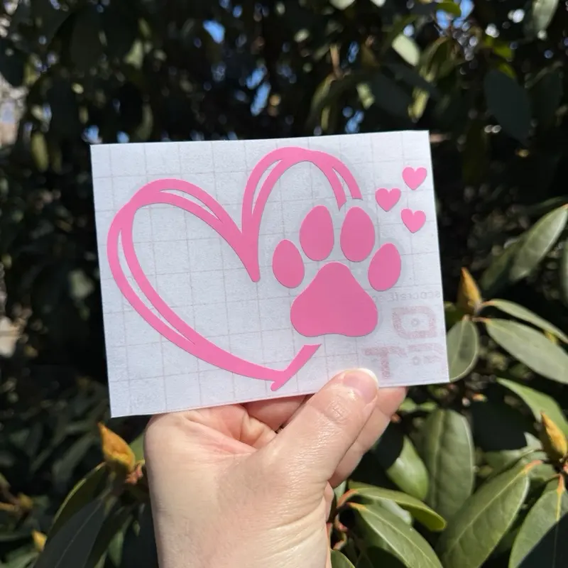 Paw Print Heart Decal, Paw Print Decal, Cat Paw Decal, Dog Paw Decal