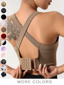 Women's Solid Criss Cross Cut Out Sports Bra, Cross Back Bra, Breathable Comfortable Sports Bra, Valentine's Day Gift for Girl, Ladies Sportswear for Indoor Outdoor Wear, Gym Clothes