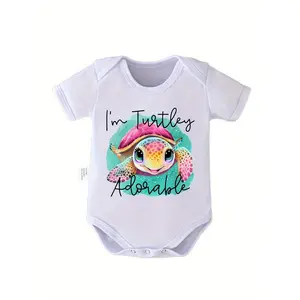 Adorable Turtle Print Baby Romper - Soft Cotton Newborn Onesie with "I'm Turtley Awesome" Design, Perfect Gift for Pregnancy Announcements or Outdoor Adventures, Machine Washable, Outdoor Babywear |   Playful Baby Romper |   Snapbutton Closure, Perfect fo