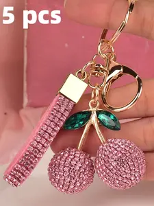 5 Pcs Cherry Keychains, Unique Fruit Design with Crystal Inlay, Handmade, Multi-Color, Perfect Gift for Bags and Keys, Unisex