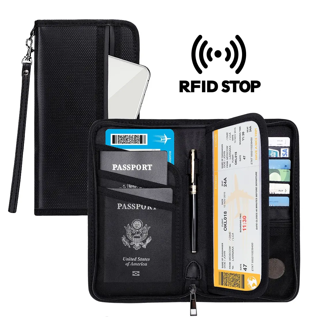 Multi-Pocket Fireproof Faraday Privacy Bag, Emp & RFID Blocking, Anti-Tracking, Fireproof Key Fob Protector for Phones, 1 Count