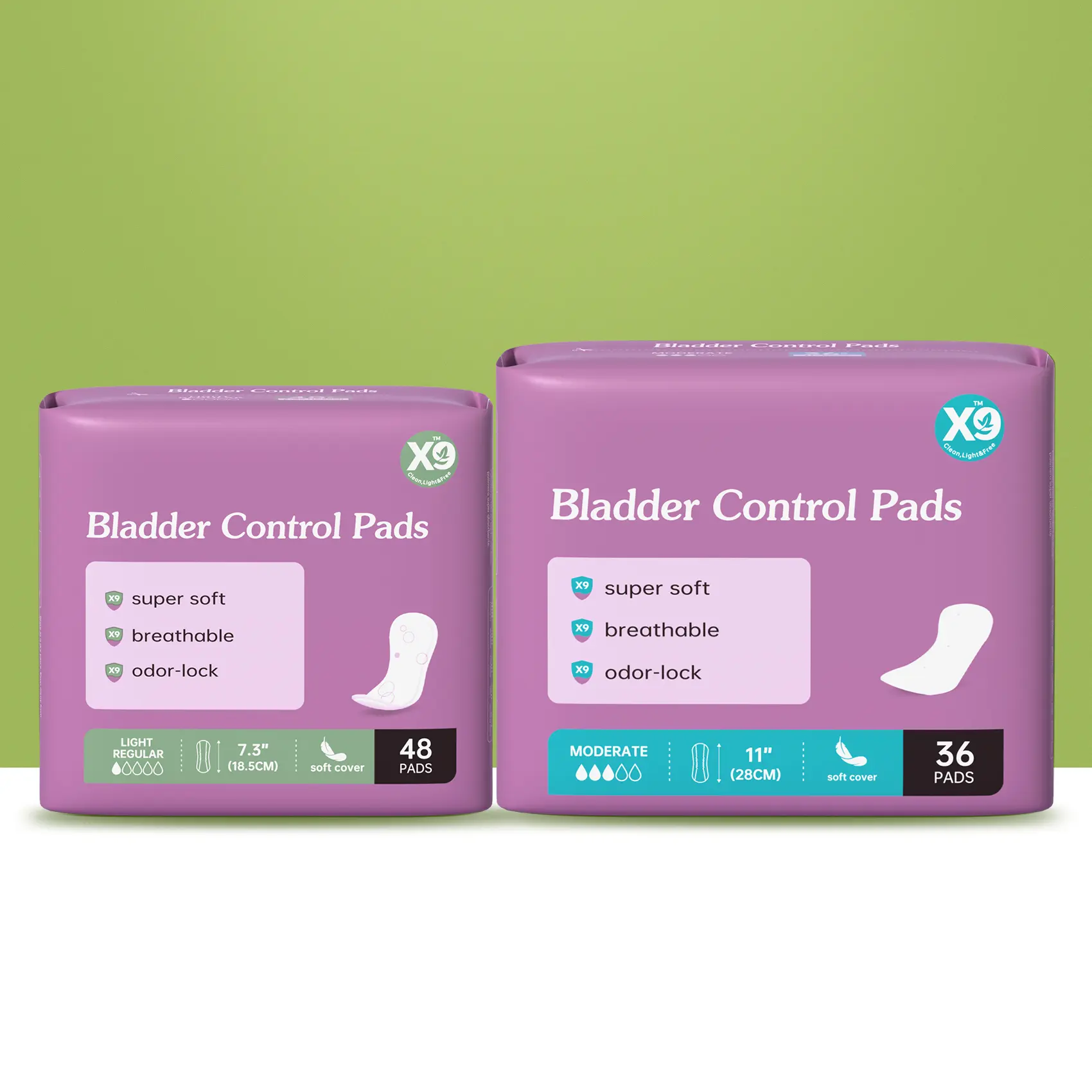 X9 Menstrual Pads with an Ultra-Soft Top, Unscented for Sensitive Comfort, Wood Pulp Core for All-Day Dryness and 8HR Odor Control