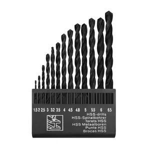 Cobalt Drill Bit Set, 13 count High-Speed Steel, Black, Suitable for Metal, , and Plastic, Size from 1.5mm up to 6.5mm