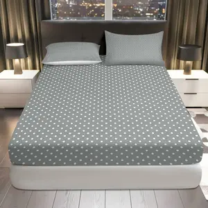 3Pcs Polka Dot Grey Modern Fitted Sheet Three Piece Set (1*Fitted Sheet+2*Pillowcases, Coreless), Everyday theme, Elegant Soft Bedding Set, Mattress Protector Soft, Breathable