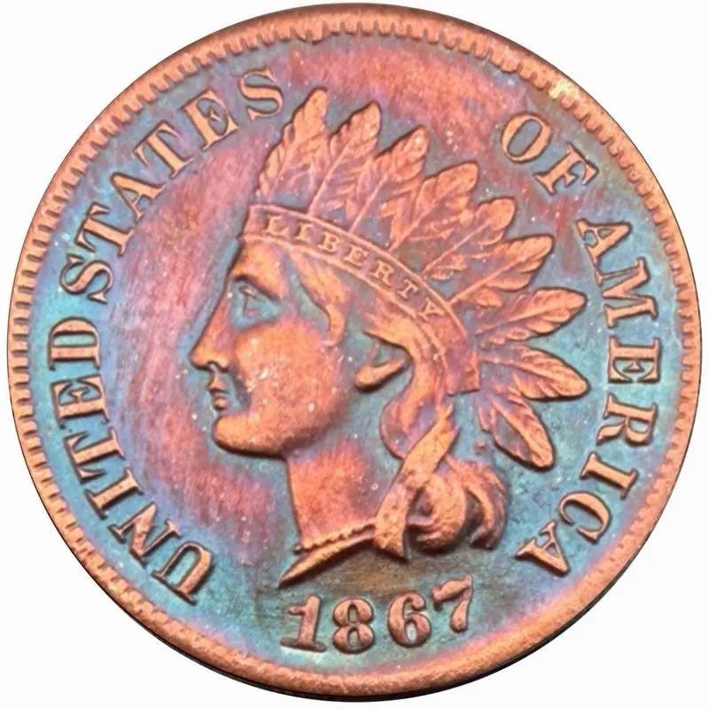 1867 Indian Head Cent Rare blue die Key Date copper US Vintage Collectible