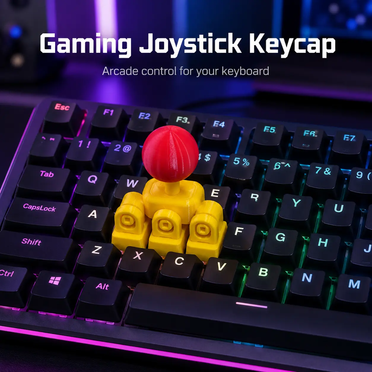 3D Printed Keyboard Arcade Joystick, Mechanical Keyboard Keycap Mod attachment, Retro Gaming Setup Gadget