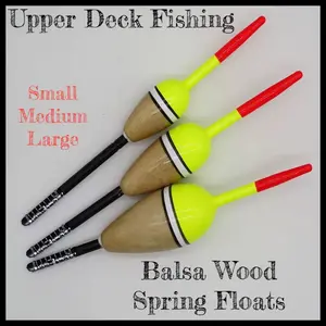 Upper Deck Fishing Balsa Wood Spring Floats - Small, Medium, Large Sizes for Enhanced Fishing Experience