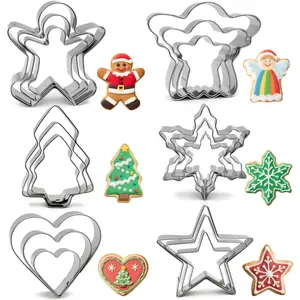 Christmas Cookie Cutters Set - 18 count 6 Shapes - Gingerbread Man, Christmas Tree, Snowflake, Angel, Heart, Five  - Stainless Steel Metal Biscuit Molds for Winter Holiday Baking  Party Decor