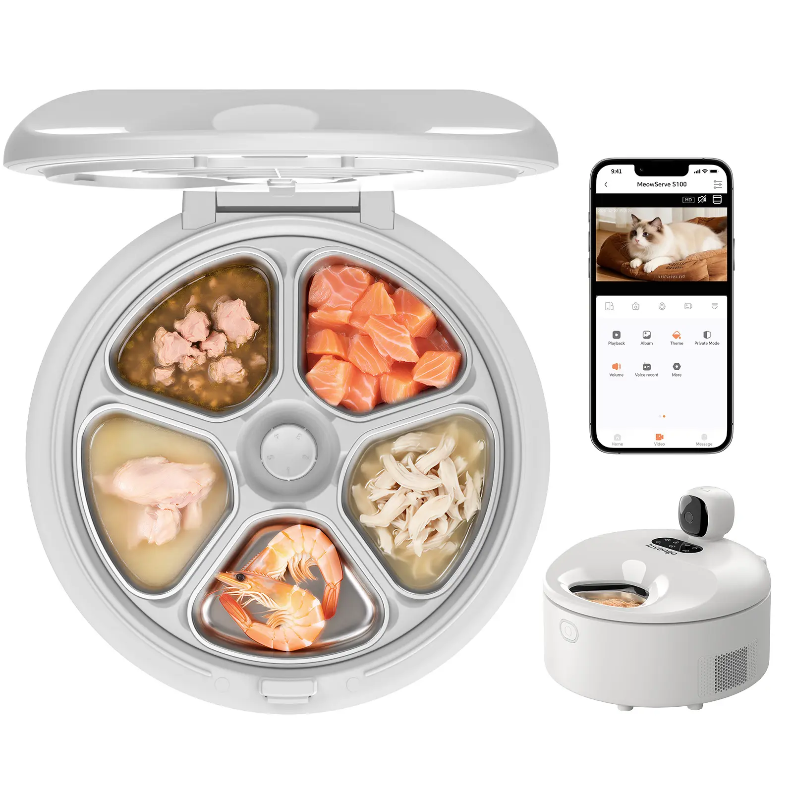 Automatic Cat Feeder, Refrigerated Wet Food Dispenser With WiFi Control, 5 Days Freshness, 5 Timed Meals, Quick Cooling, Heating Feeding dog medium-sized storage voice recorder ramascotas pet training ice pack, cat stuff,cat accessories,neater feeder