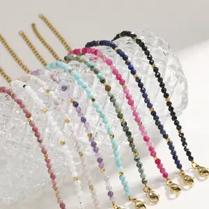 FASHION - Muliti-color 3mm Faceted Nature Stone Beaded Bracelet For Women Shiny Stainless Steel Square Spacers Exquisite Party Gift