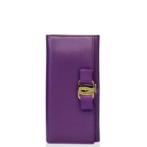 Pre-owned SALVATORE FERRAGAMO Leather small leather goods Vara Bow Continental Wallet Saffiano Calfskin Purple (jy031726a0)
