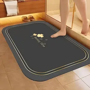 Diatomite Bath Mat – Super Absorbent & Quick-Dry Shower Floor Mat, Non-Slip Bathroom Rug for Bathtub & Kitchen, Ultra-Thin & Easy to Clean Bathmat Black