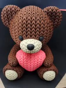 Crochet-Look Valentine Bear • 9” Cute 3D Printed Gift • Pink or Red Heart