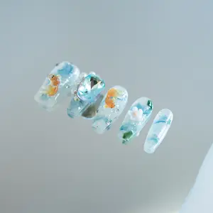 Handmade Press on Nails Charms Glazed Donut Almond Chrome Glue On Fake Nails Short Nails Animal Print Reusable Nails Spring Collection