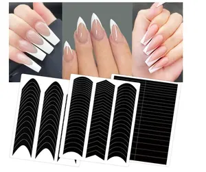 36 Sheets 1860 Pcs French Tip Nail Guides, Self-Adhesive French V-Shaped Moon Shaped Manicure Strip Stickers for Edge Auxiliary Black DIY Decoration Stencil Tools