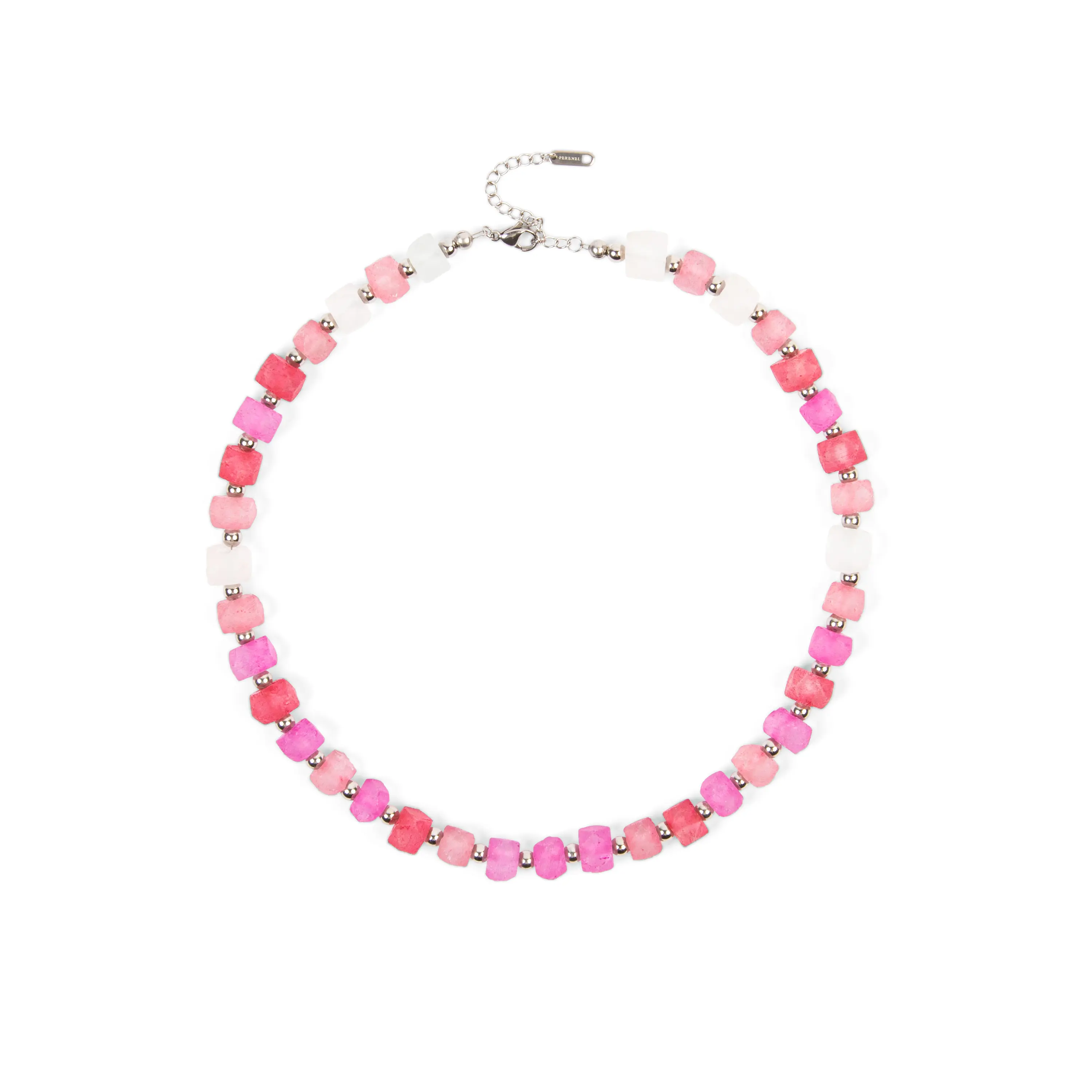 PERENEL Blush Necklace | Handmade Recycled Glass Beads | Pink Gradient | Stainless Steel | Adjustable 16-18"