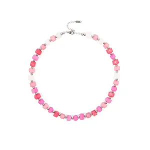 PERENEL Blush Necklace | Handmade Recycled Glass Beads | Pink Gradient | Stainless Steel | Adjustable 16-18"