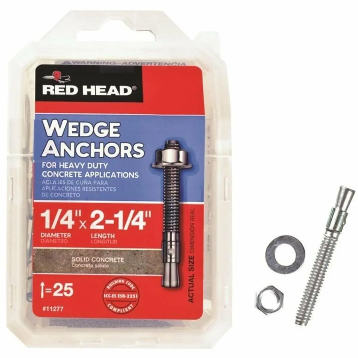 212 MAIN Solid Concrete Heavy-Duty Wedge Anchors, 0.25 x 2.25 in, Pack of 25, Ideal for HVAC, Red Head Applications, Posts & Window Frames, Attaching Plates