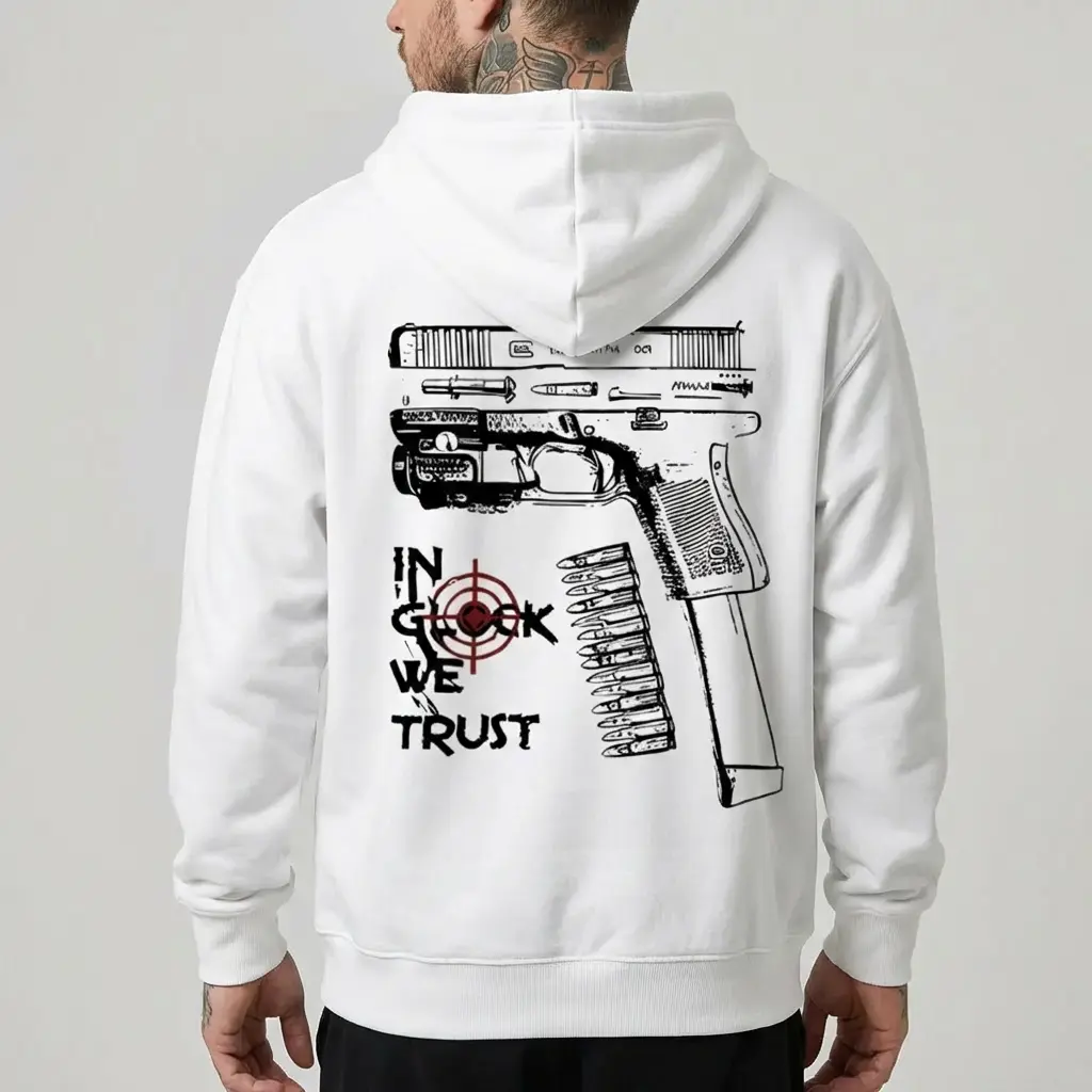 In Glock We Trust Graphic Hoodie  Cotton Blend  Longsleeve Pullover, Menswear Tops Sweatshirts, Soft Breathable Fabric,  Comfort Streetwear Casual