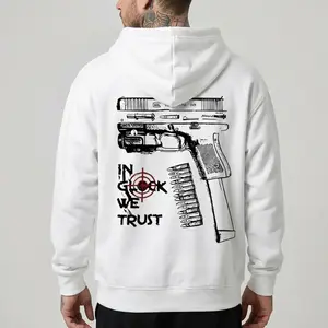 Men's "In Glock We Trust" Graphic Hoodie - Cotton Blend Black Longsleeve Pullover, Regular Fit, Menswear Tops Sweatshirts, Soft Breathable Fabric, Durable Print, Everyday Comfort, Machine Washable, Urban Streetwear Casual